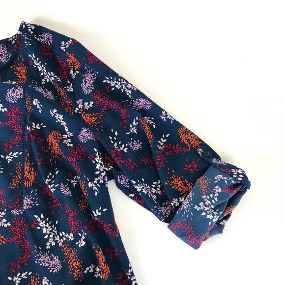 Lane Bryant Floral Leaf Print Blouse Women's Plus 14/16 Roll Tab Split V-Neck - Picture 4 of 10